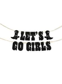 Pancarta de purpurina "¡Vamos chicas!" - Champán, decoraciones para despedida de soltera, banderín de cumpleaños de vaquera, suministros para fiesta con tema de rodeo y botas de vaquera con purpurina