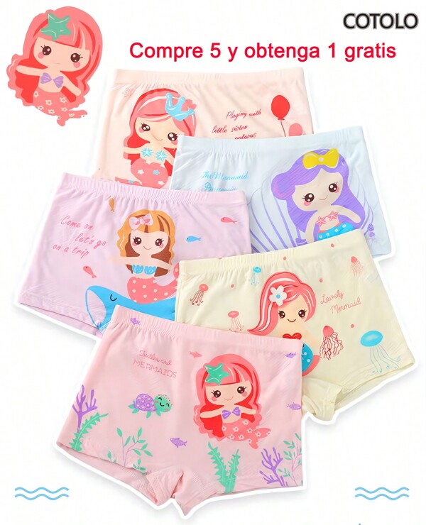 HUGMOON 6 piezas,Calzoncillos bóxer cómodos y transpirables con estampado de personajes de dibujos animados lindos de algodón puro para niñas,calzoncillos para niños de algodón puro,adecuados para todas las estaciones