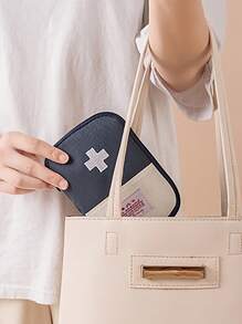 Portable Travel First Aid Kit Bag With Embroidered Cross Patch, Mini Portable Medical Kit First Aid Bag, Suitable For Car Bike Marathon Running Outdoor Camping Hiking Emergency, Medical Emergency Storage Wear Resistant