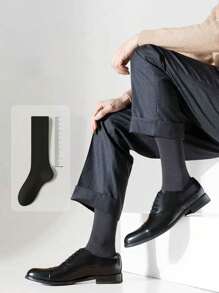 5 pares de calcetines tipo tripulación, calcetines deportivos de unicolor de negocios casuales de primavera y verano, calcetines largos minimalistas negros para jóvenes, otoño