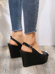 Women's Fashion Versatile Sexy White Classic Lightweight Waterproof Platform Wedge Heel Open Toe Sandals - Black - View 5