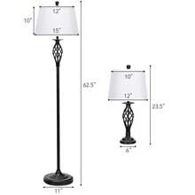 3-Piece Lamp Set 2 Table Lamps 1 Floor Lamp Fabric Shades Living Room Bedroom - Xem 3