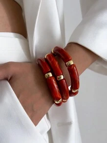 3 件装复古亚克力竹珠堆叠手链，简约时尚女士弹性袖口手链，适合日常佩戴、派对和度假，装饰首饰套装 - 3件套手鍊 - 查看 16