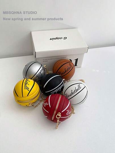 1PC PU Crossbody Basketball Bag Women's Bag Basketball Football Shoulder Bag Chian Mini Crossbody Bag Zipper, Highly Attractive, Fashionable Commuting, Lightweight Material, Perfect Valentine's Day Gift For Girlfriends, Ideal For Daily Travel, Commuting, Outdoor, Travel, Shopping And Dating