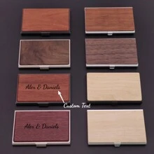 Customizable Metal Black Walnut Business Card Holder, Engraved Logo, Corporate Gift, Meeting & Promotion