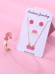 5pcs/Set Girls Flower Necklace Bracelet Earrings Ring Jewelry Set