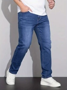 Men's American Four Season Slim Fit Elastic Jeans, Avant-Garde Street Hip-Hop Style Slim Fit Jeans, Blue Elastic Tight Jeans, Casual And Comfortable Jeans - 藍色 - 查看 5
