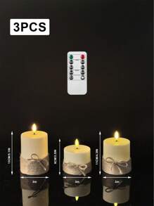 1/3 件电池供电无焰 LED 蜡烛，带遥控器和定时器，象牙白闪烁假蜡烛，桌面装饰，家居装饰，婚礼派对，柱状蜡烛