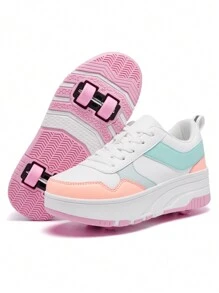 Women's 2025 New Fashionable Breathable Casual Low-Cut Thick-Soled Invisible Outdoor Detachable Roller Skate Sneakers, Running/Skateboard Shoes - Dusty Pink - View 1