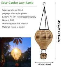 1 pieza Luz solar de camino con forma de globo de ratán tejido a mano - Accesorio de iluminación decorativa semi-empotrado de ahorro de energía eficiente con lámpara de suspensión de plástico, decoración de jardín con batería de níquel, pantalla de lámpara de ratán tejido a mano, adecuado para decoración del hogar, restaurante, cafetería, sala de té, con control de interruptor, panel solar, batería fotovoltaica desmontable, lámpara solar colgante a prueba de agua para jardín, terraza, decoración al aire libre para vacaciones, luz de ambiente para el jardín
