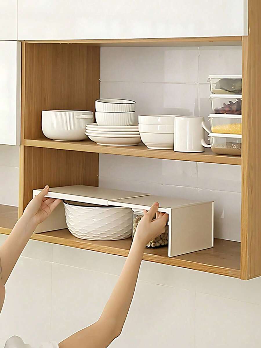 1pc Expandable Multi-Tier Plastic Shelf, Space-Saving Storage Rack For Kitchen, Living Room, Dormitory, Shoes & Slippers - Multicolor - View 1