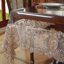 Waterproof Luxury European Style Embroidered Lace Edge Tablecloth - 1pc PVC And Lace Blend Rectangle, Oil-Resistant, Festive Party Celebration, Simple And Fashionable Romantic Countertop Decor For Living Room, Kitchen, Bedroom, And Hotel