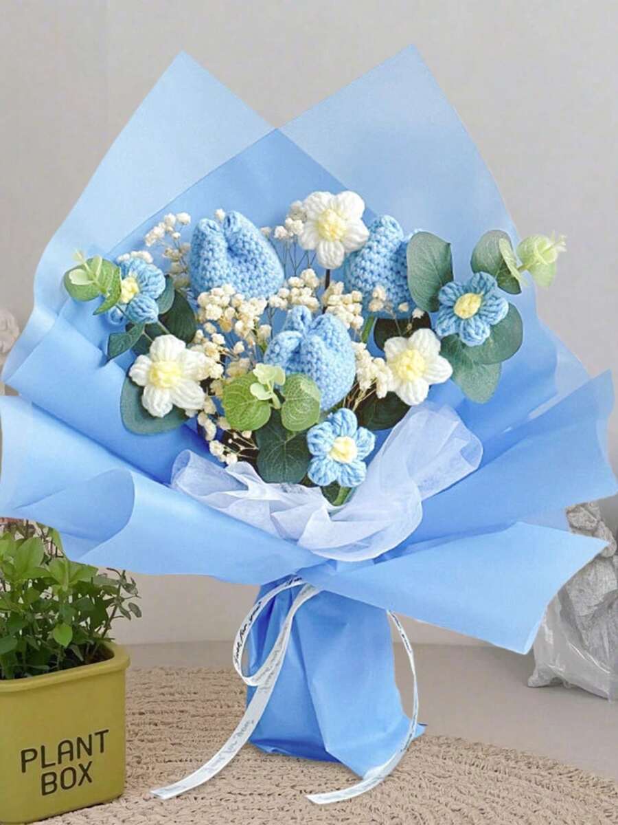 Crochet Flower Tulip Bouquet, Completed Handmade Artificial Flower Knitted Sunflower Bouquet For Festival Wedding Graduation Anniversary Mother's Day Valentine's Day Anniversary Gifts, Valentines Decorations, Wedding Decorations, Photobooth Props