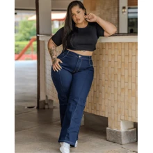 Women's Plus Size Wide Leg Jeans With Premium Elastane - 藏蓝色 - 查看 3