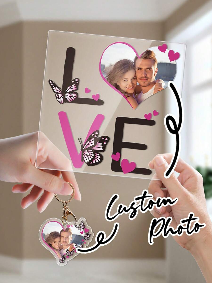 1 Customized Valentine's Day Photo Frame + Keychain, Personalized ...