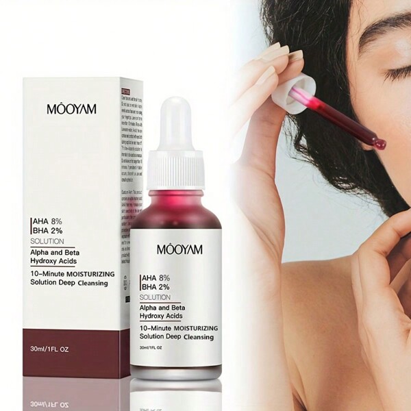 MOOYAM Solución de Peeling AHA 8% + BHA 2%, Peeling de ácido glicólico al 8% con ácido láctico y aloe vera, sérum exfoliante facial para el acné, manchas oscuras, reducción de poros, líneas finas y arrugas - 30 ml
