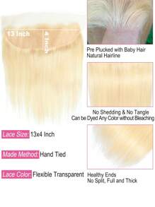 613 金色前额直发 13x4 透明蕾丝前额闭合巴西处女雷米头发金色前额人发女士用婴儿头发预先拔下 - S613 - 查看 8