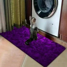1pc Floral Pattern Bath Mat, Soft Plush Fabric Surface, Home Decorative Anti-Fatigue Floor Mat For Bathroom, Kitchen, Entryway, Classic Luxury Style, Comfortable Underfoot, Relieve Foot Fatigue Home Bathroom Decor Bath Rug Floor Carpet Outdoor Rug Door Mat Fall Decor Bathroom Accessories Back To School Entryway Decor - Purple - View 7