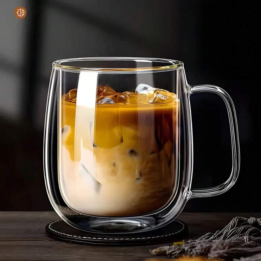 4pc, Double-Layer Glass Coffee Cup, Insulated, With Handle, Transparent Glass Mug, Coffee Cup, Used For Latte Cappuccino, Tea Bags, Hot And Cold Drinks, Suitable For Home, Office, Business Club, 350ml/11.67oz