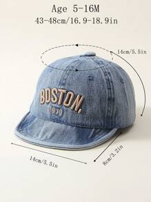 1頂有中性刺繡波士頓字母可調軟牛仔帽,適用於5-16個月的寶寶,適用於春夏秋季 - 藍色 - 查看 4