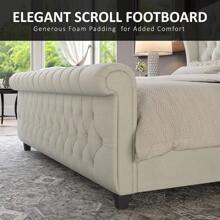 Velvet Upholstered Platform Sleigh Bed With Scroll Wingback Headboard & Footboard, Button Tufted Design, No Box Spring Required - Cream - View 6