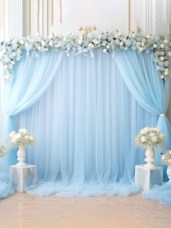 1/2pcs Light Blue Tulle Archway Fabric, Party Backdrop Organza Curtain, Wedding Mesh Valance Arch Tulle Curtain, Wedding Party Decor, Background Cloth, Babe Shower Decoration Gender Reveal Decor Bridal Shower Decor Birthday Party Decor Background Decoration Supplies, Wedding Supplies Wedding Archway Fabric, Photo Booth Background Decoration Organza, Mother's Day Decor, Stage Decoration Mesh Gauze, Wedding Favor, (Including Clip)