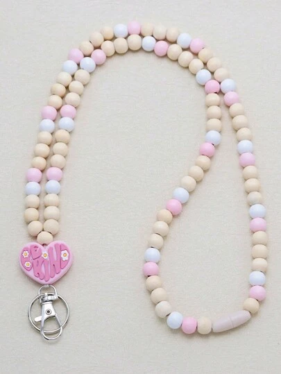 Süße rosa Herz Holzperlen Lanyard Halskette, Schlüsselanhänger Halter, ideales Geschenk für weibliche Lehrer, Büromitarbeiter, Ärzte, Krankenschwestern, Schul- und Autoaccessoires, Gothic Y2K Weihnachtstüten Anhänger, Geschenk für Freunde & Schwestern