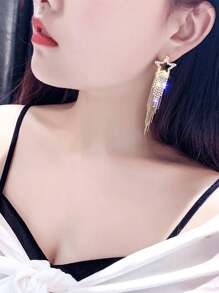 1pair Vintage Gemstone Elegant Sparkling Silver Color Crystal Tassel Earrings For Women Geometric Hanging Drop Party Wedding Jewelry