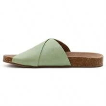 Women's Cork Footbed Slide Comfortable Cross-Strap Flat Casual Sandals - Green - View 3