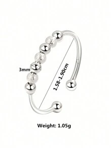 Flyleaf 1 Piece Simple Style S925 Sterling Silver Stress Relief Anxiety Adjustable Ring Matte Beads Open Rings For Women Men Fine Jewelry Suitable For Daily Commuting Wear - Silver - View 7