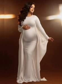 孕妇蝙蝠袖摄影长裙 适合拍照 孕妇婴儿浴袍 - 白色 - 查看 6