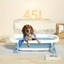 1pc Foldable Dog Lover And Dog Mom Love Bathing Basin, With Drain Plug - Made Of PP Material, Suitable For Bathing Cat Lover And Cat Mom Loves And Dog Lover And Dog Mom Loves, With Sturdy Support Legs, For Indoor And Outdoor Use, Space-Saving, Especially Suitable For Dog Lover And Dog Mom Loves