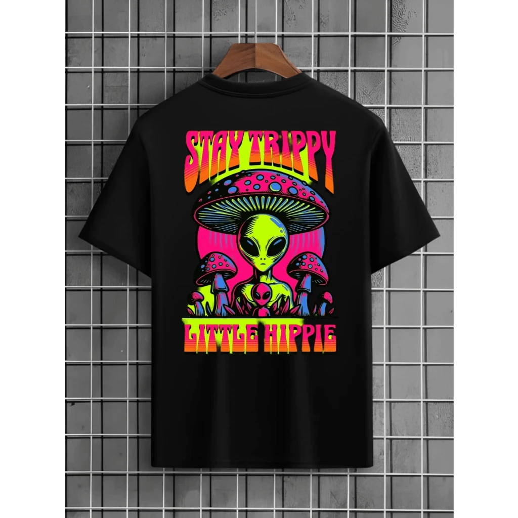 Stylish Plus Size Alien Mushroom T-Shirts - Fastest Shipping From Brazil - Galaxy Shopp - màu đen - Xem 1