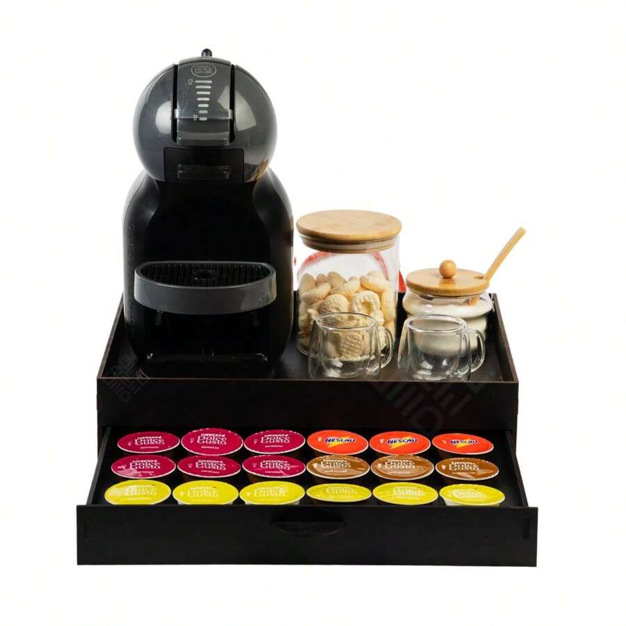 Suporte Porta 24 Capsulas de Cafe Com Gaveteiro Preto Dolce Gust0 3 Corações Organizador Cafeteira Maquina de Cafe - DOLCE GUST0 PRETA - Visão 1
