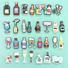 30PCS/SET Bottles Series Shoe Charms, Many Different Bottles Goblet Ice Chunk Drinking Glass Patterns Shoe Decoration Accessories Party Gifts - Black and White - View 2