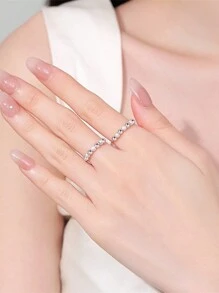 Flyleaf 1 Piece Simple Style S925 Sterling Silver Stress Relief Anxiety Adjustable Ring Matte Beads Open Rings For Women Men Fine Jewelry Suitable For Daily Commuting Wear - Silver - View 3