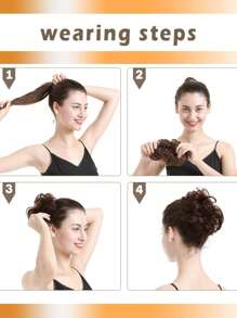 凌乱发髻 1 件装 真人发髻发片 真发发髻接发 波浪卷发发髻 发髻 女士深棕色 - Dark Brown - 查看 5