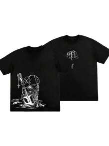 Hunter Hunter Kurapika Spider Burial T-Shirt Cartoon T-Shirt Geek Style Otaku Otome Nerd T-Shirt Unisex Men Women 100% Cotton Top Premium Streetwear New Release Various Colors!! Plus Size - 黑色 - 查看 1