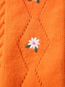 Girls' Spring/Summer/Autumn Knitted Rib Pattern Round Neck Embroidered Hollow-Out Side Sleeveless Sweater Vest - Orange - View 4