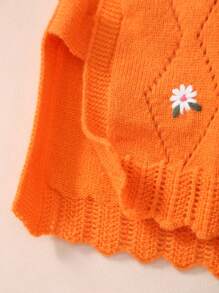 Girls' Spring/Summer/Autumn Knitted Rib Pattern Round Neck Embroidered Hollow-Out Side Sleeveless Sweater Vest - Orange - View 6