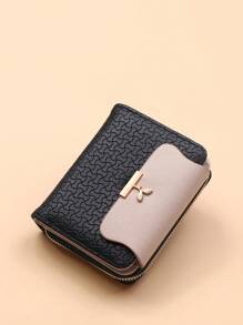 Women's Zipper Buckle Metal Decor Textured Bi-Fold Compact With ID Window Cash Pouch Mini Lightweight Minimalist Fashion Modern Business Anniversary On Valentine Day For Birthday Gift Gift Couple Female Lady Girls Women Gift Gift Bag Present School Supplies Teacher Gifts Back To School For Women Wallet Purse Wallet Small Wallet - Black - View 4