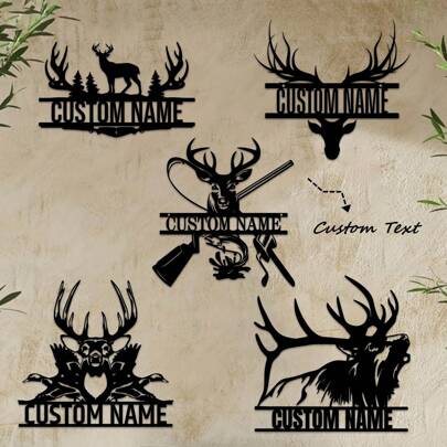 1pc Custom Retro Deer And Fishhook Wall Art Metal Logo - Personalized Name, Text Content Deer Antlers Art Decoration - Suitable For Hunting Decoration Of Cabins, Office Hangings-Ornaments, Home Decor, Wall Decor, Room Decor, Living Room Decor, Bedroom Decor, Bathroom Decor, Kitchen Decor, House Decor, Personalized Gifts Birthday Graduation, Multi-Functional, Colorful, Modern, Custom, Personalized, Unique, Ideal Gifts For Him, Home Decor, Home Decor,Home Harmony