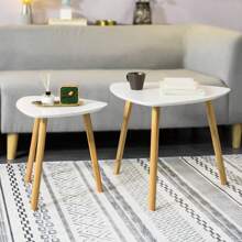 SoBuy FBT74-W Set Of 2 Side Tables With Shelves Coffee Table Sofa Table Nesting Table Bamboo White/Natural - White - View 4