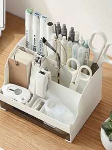 1pc Witte Minimalistische Make-up Organizer Box Met Laden, Luxe Cosmetische Opbergcontainer Voor Op Het Bureau