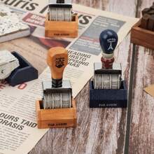 1pc Vintage Wooden Handle Date Stamp For Diary Books Rollers Stamp With Base,Back To School,School Supplies - Nhiều màu - Xem 6
