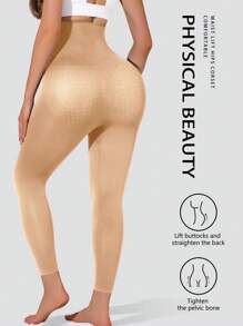 1pc High Waist Slimming Tummy Control Yoga Pants, Capri Length Workout Leggings - Camel - View 5