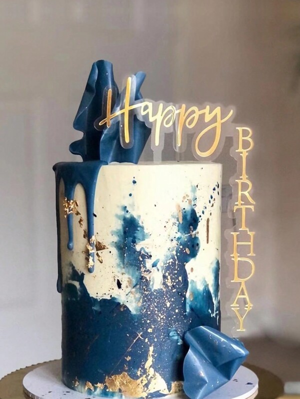 Golden Acrylic Transparent Large Happy Birthday Cake Topper