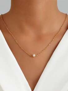 1pc Fashionable Faux Pearl Backless Chain, Suitable For Daily Wear - Pearl Back Necklace Gold - View 2