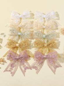 10pcs Solid Color Lace Trimmed Bow Hair Clips For Kids, Versatile Kids Hair Accessories For Back To School