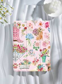 水彩花卉拼布平板电脑保护套，兼容 iPad Mini 4/Mini 5/Mini 6/Air 第五代 (2022)、Galaxy Tab A9 Plus 10.95 英寸、MatePad 10.4 英寸，带 Apple Pencil 插槽/防震/自动休眠/唤醒功能 - 彩色 - 查看 3
